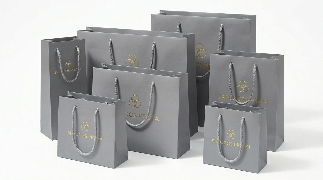 Balti reklaminiai maišeliai skirtingų dydžių