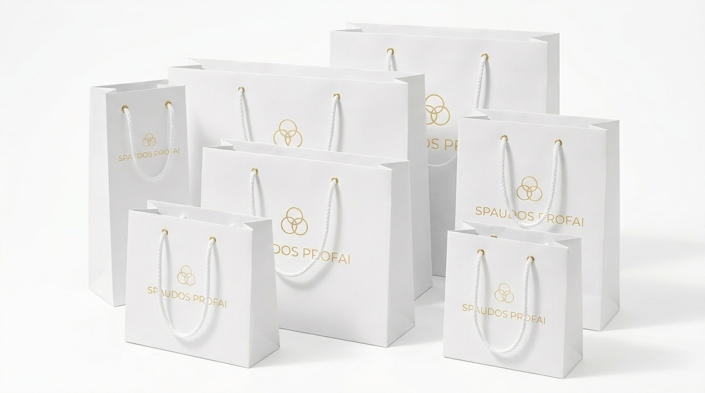 Kraftiniai reklaminiai maišeliai natūralaus popieriaus spalvos